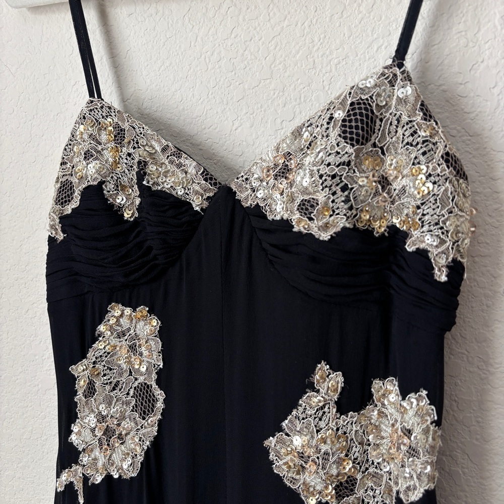 Sue Wong Nocturne Y2K Vintage Silk Beaded Lace Appliqué Formal Evening Dress - Picture 4 of 15